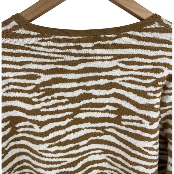 Nine West Womens Size Large Brown & White Animal Print Long Sleeve Sweater - Picture 8 of 12